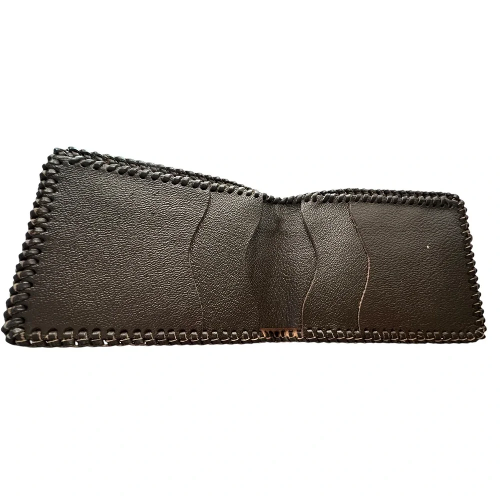 Hand Tooled Leather‎ Bifold Wallet American Eagle Shield Whipstitch Tan Brown